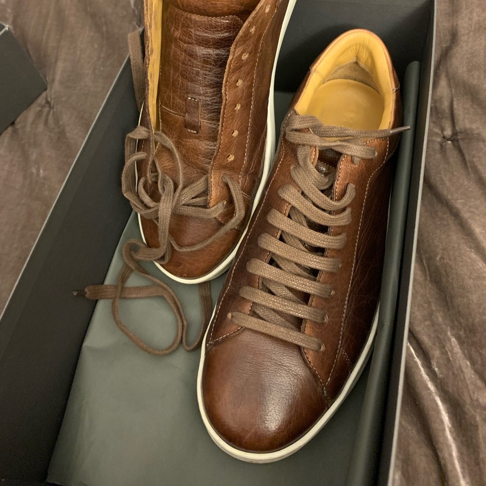 M. Gemi men’s “The Netto Due” leather walnut sneakers. Size 43 (US 10)
